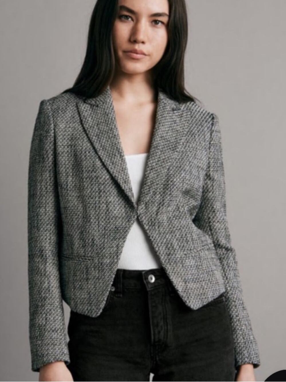 Rag & Bone Elle Tweed Cropped Blazer Black White Modern Classic Jacket Sz 4